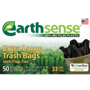 Earthsense® Large Trash Bags, 33 Gal, 0.75 Mil, 32.5" X 40", Black, 50-box freeshipping - TVN Wholesale